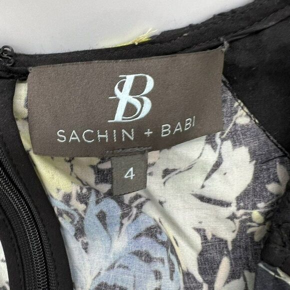 SACHIN + BABI Black Floral Mini Dress Sz 4 Textured Sheath Anthropologie - Picture 3 of 4